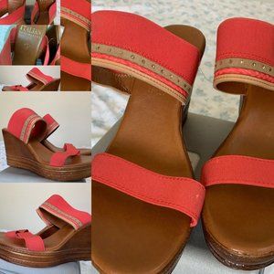 SOLD !!ITALIAN SHOEMAKERS Women's Pink/ Brown/Gold Wedges